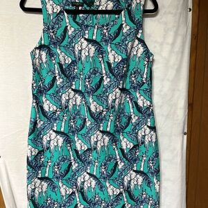 Talbots Blue Sheath‎ Mini Dress Sleeveless Crew Neck with giraffes